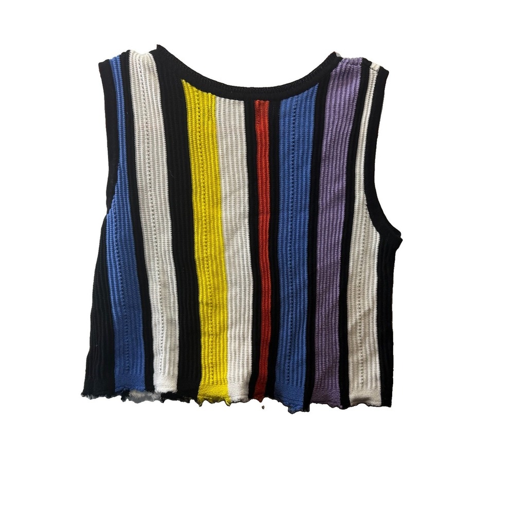 Cider Women's Size Small Vertical Colorful Stripe Knit Crop Top Sleeveless - Picture 2 of 5